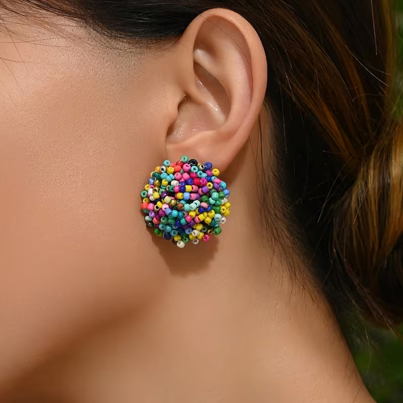Bohemian Rice Bead Floral Cluster Earrings