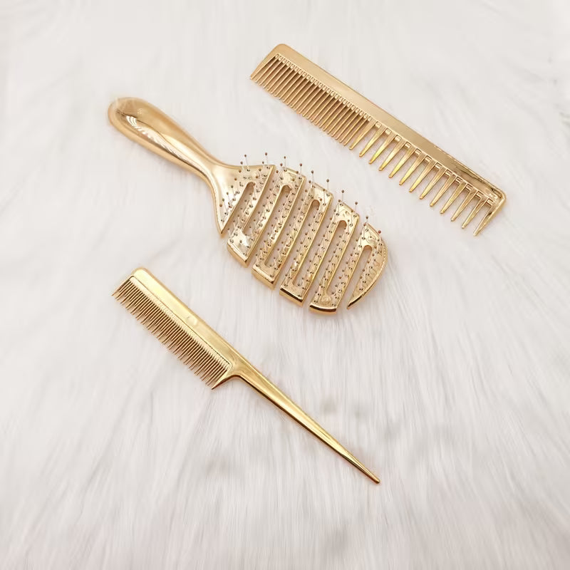 3-Piece Hair Comb Set - Hollow, Rat-Tail & Anti-Static