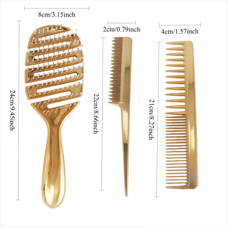 3-Piece Hair Comb Set - Hollow, Rat-Tail & Anti-Static