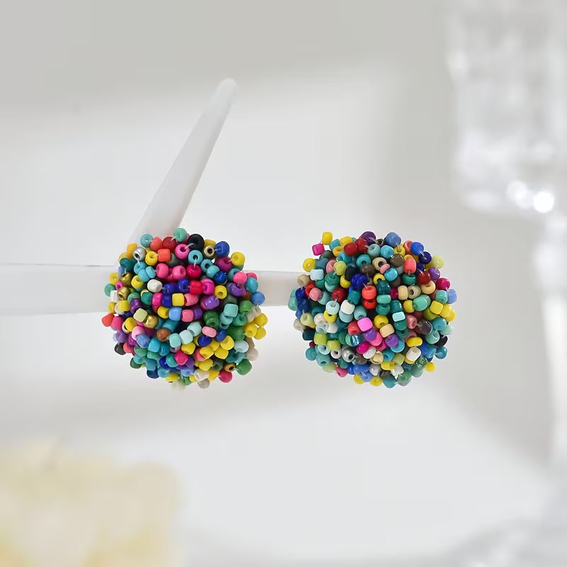 Bohemian Rice Bead Floral Cluster Earrings